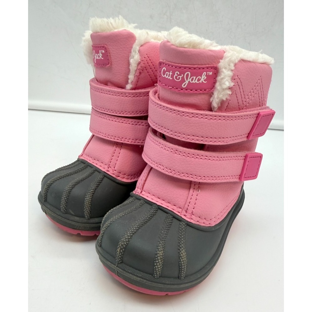 Cat & Jack Pink Grey Faux Fur Trim Winter Cute Snow Boots Toddler Girl's Size 5 - Picture 12 of 13